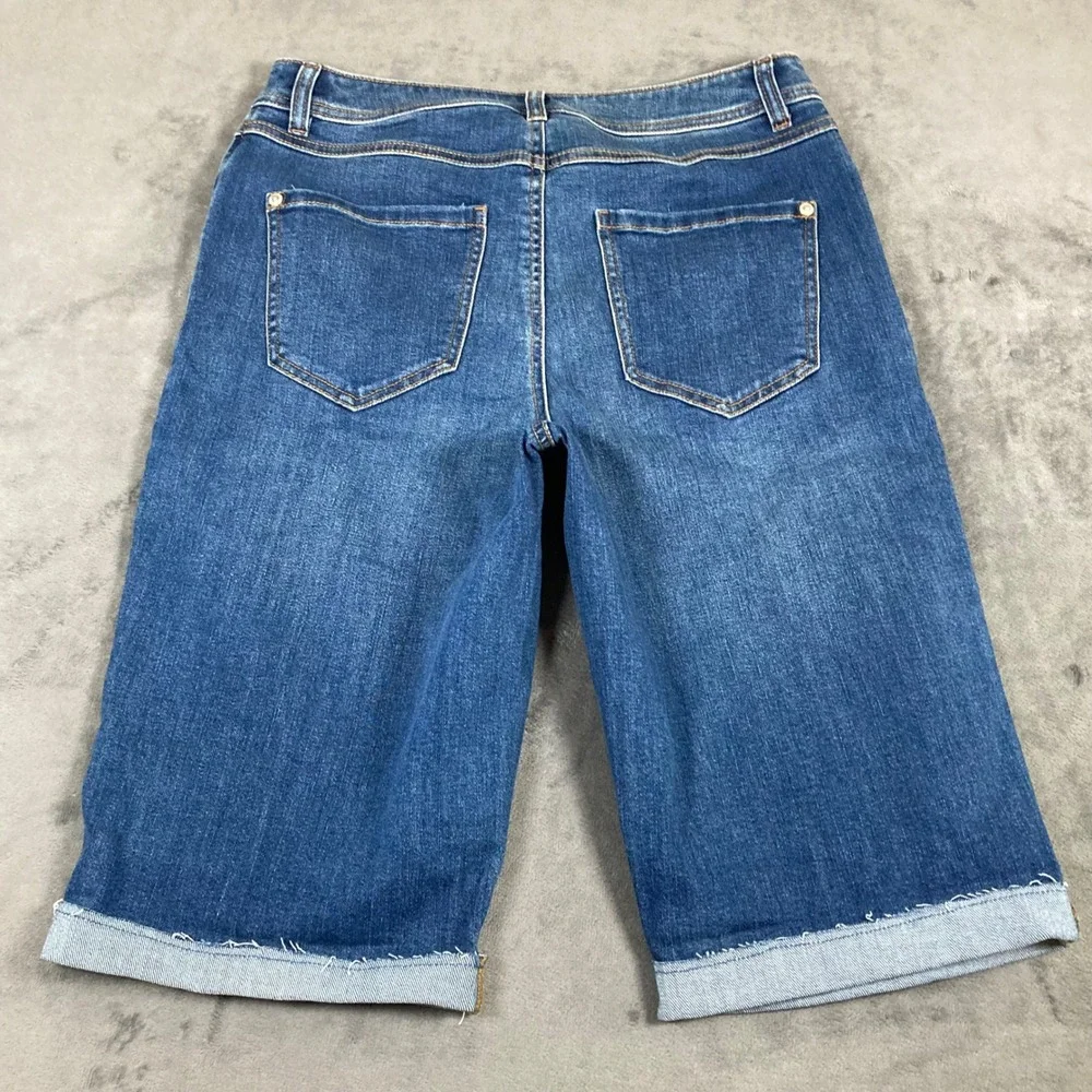 INC International Concepts Studded Mid Rise Bermuda Denim Shorts Blue 10/30